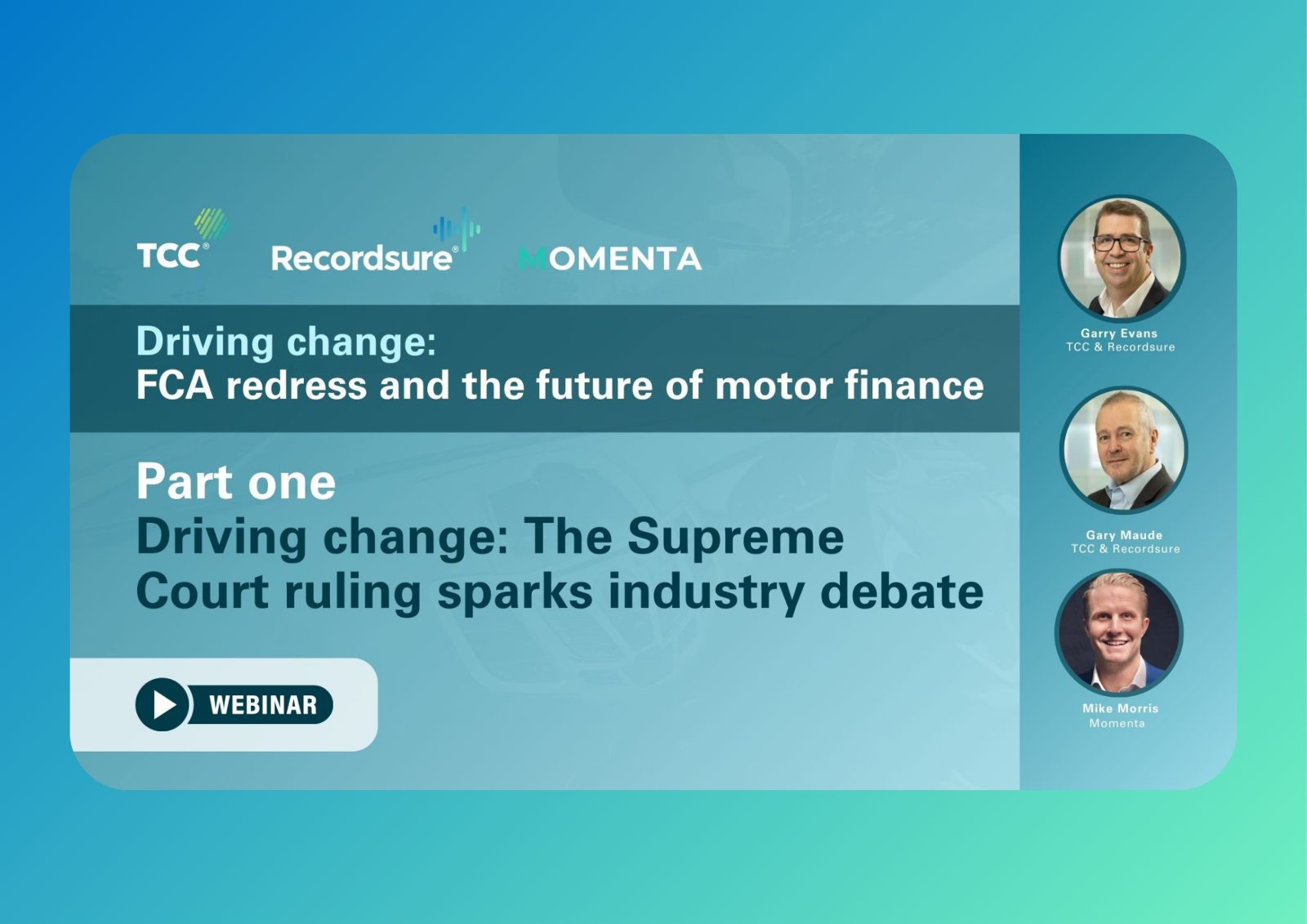 Webinar tile for Driving change part one: The Supreme Court ruling sparks industry debate, with three speaker photos