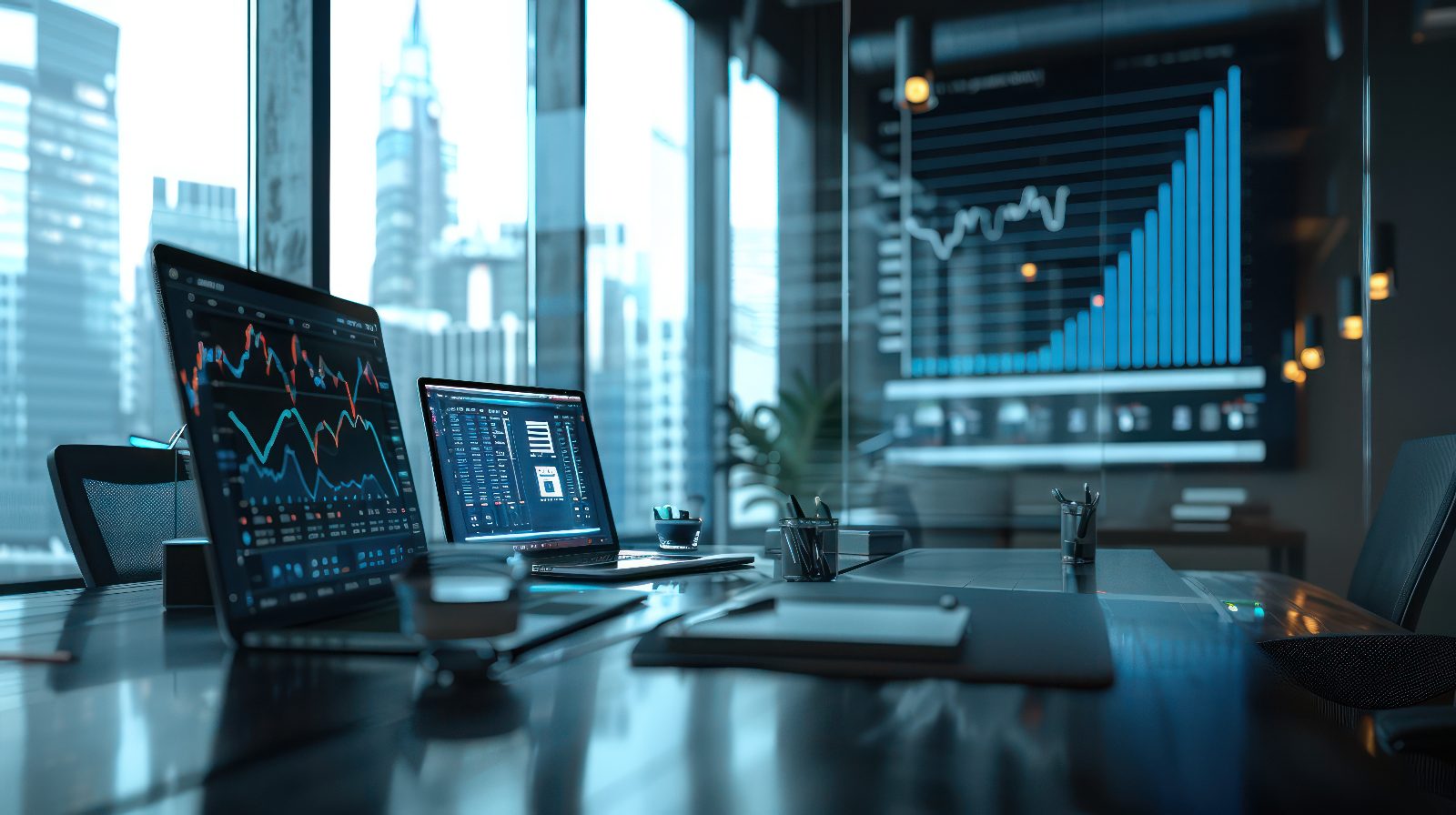 Analysts reviewing regulatory performance dashboards on multiple screens