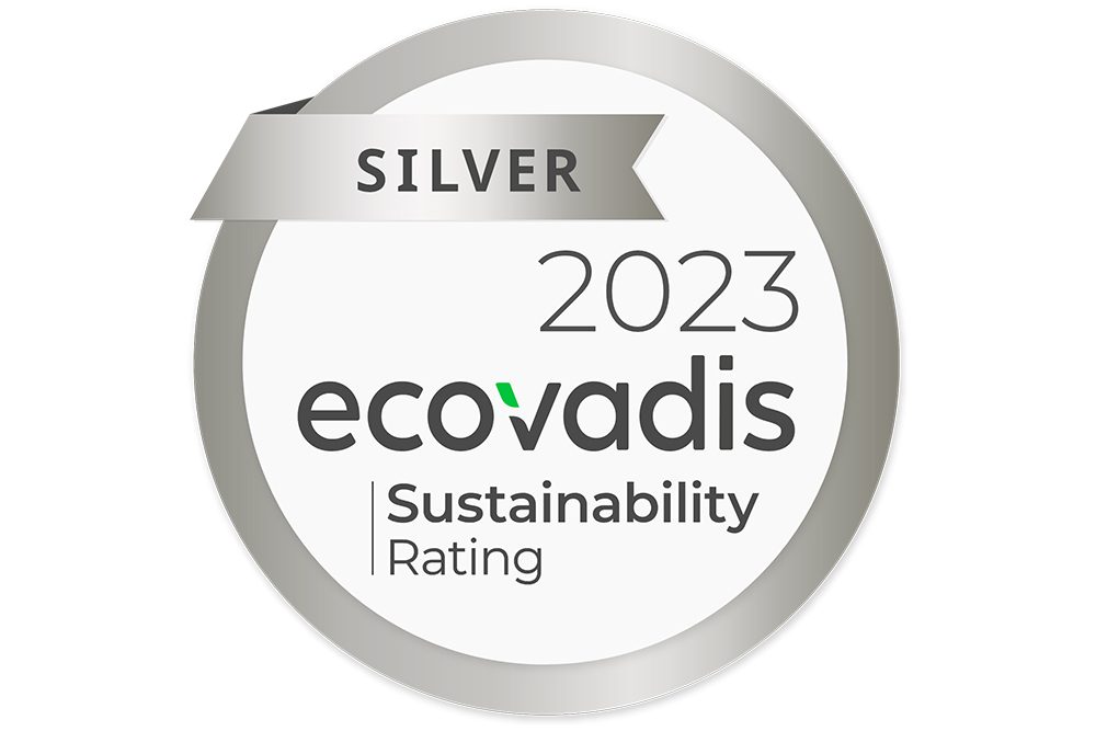 EcoVadis silver medal reading Silver 2023 Sustainability Rating, on white