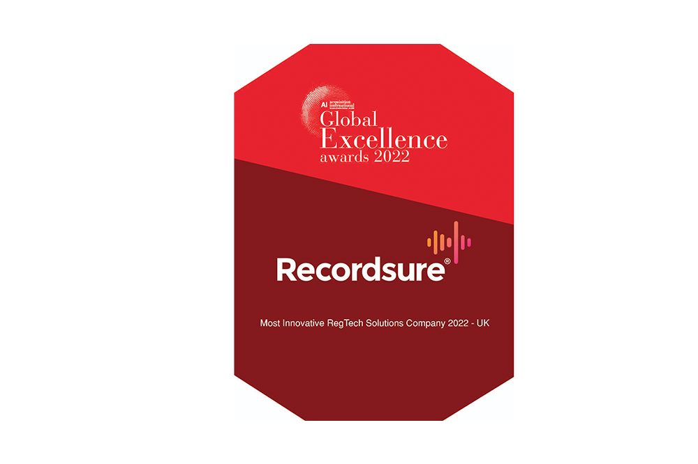 Red Global Excellence Awards 2022 badge naming Recordsure Most Innovative RegTech Solutions Company 2022 – UK
