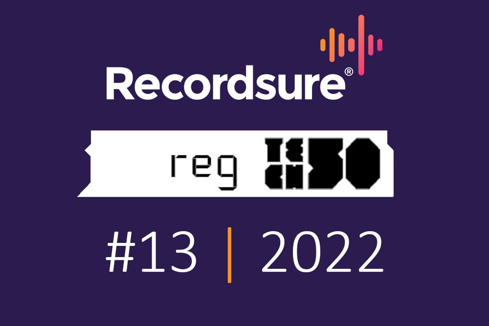 Purple tile with the former Recordsure logo, the RegTech 50 logo and the ranking #13 | 2022