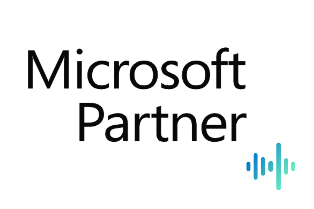 The words Microsoft Partner in large black type on white, with a blue and teal waveform