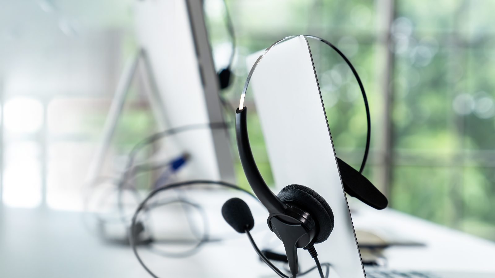 Desk and headphones
