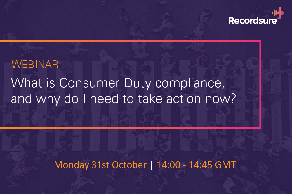 Purple webinar tile on what Consumer Duty compliance is and why to act now, dated Monday 31st October