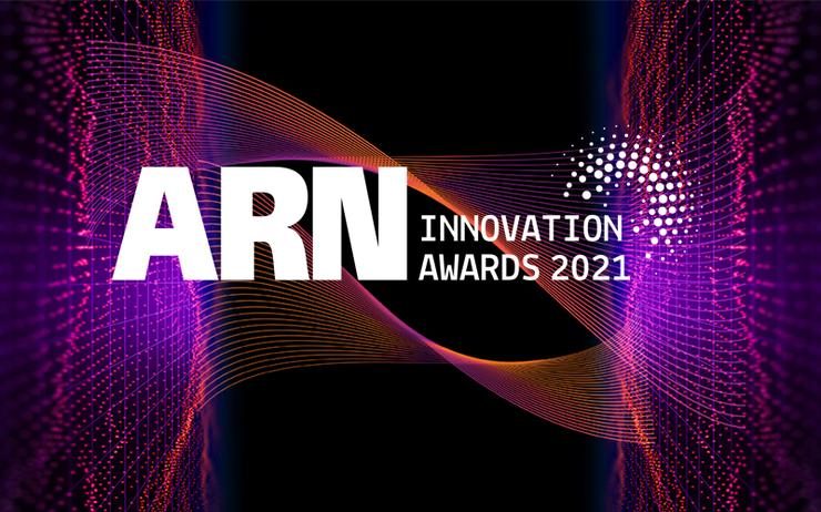 ARN Innovation Awards 2021 logo in white over swirling pink and purple light on black